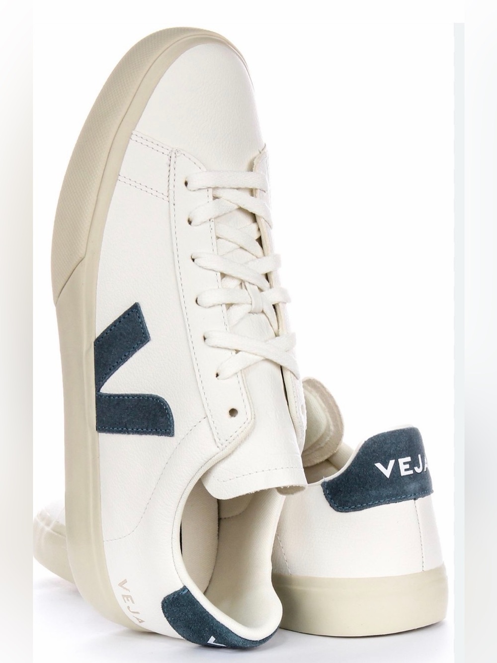 Veja White Leather Sneakers with Navy Suede V